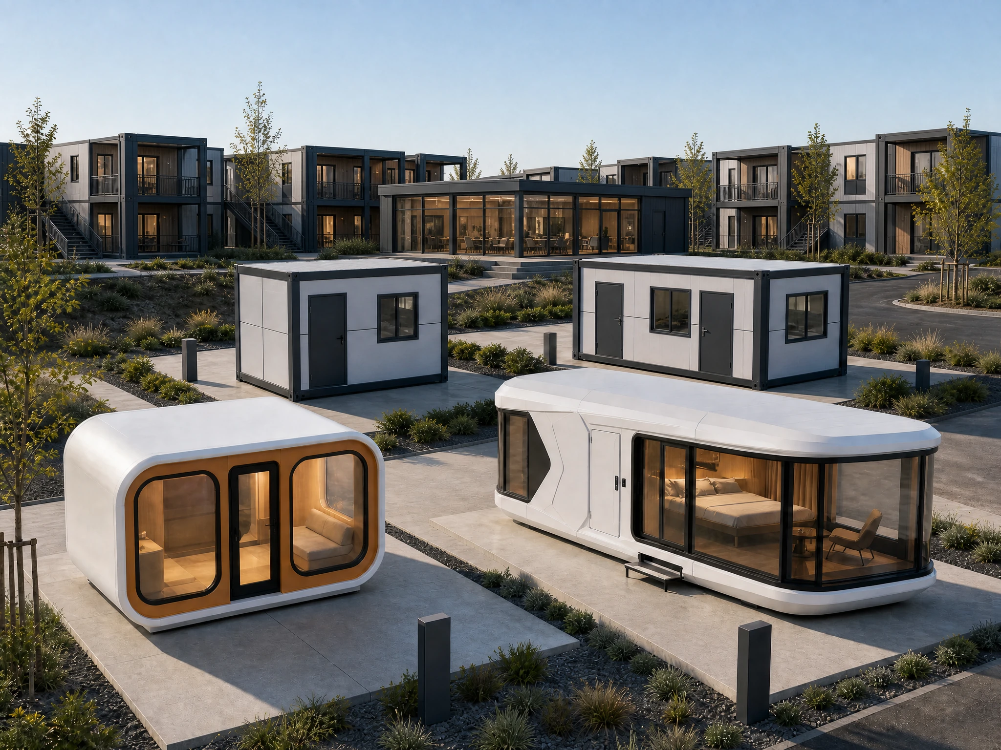 CYCSPAC multi-product modular supplier display with tiny homes, commercial units and a multi-unit estate